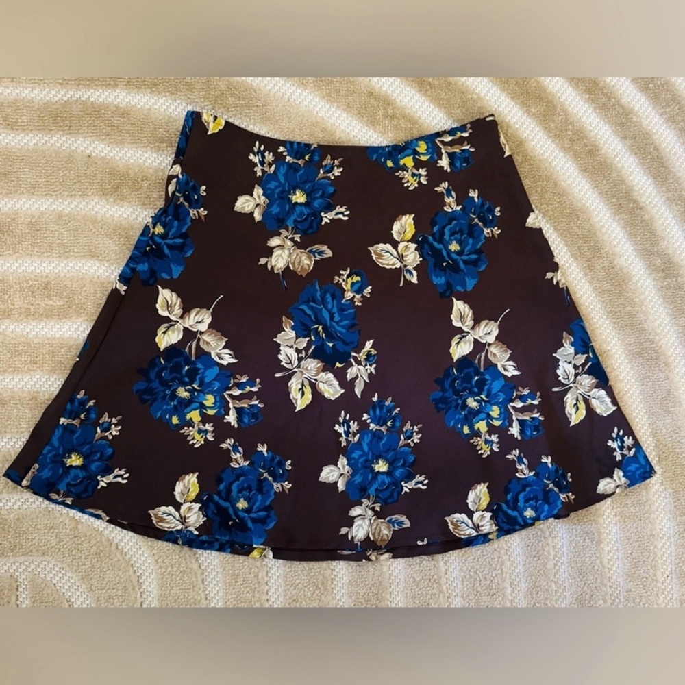 Old Navy Floral Mini Skirt Blue Rose Brown Y2K A-Line Cottagecore Size 4 - Picture 2 of 6